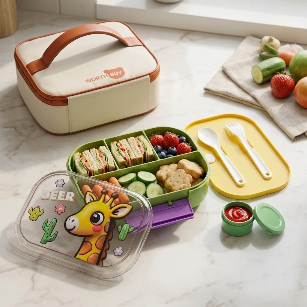 Meal Prep Bowl - Cute Kids Bento Box 4 Compartment