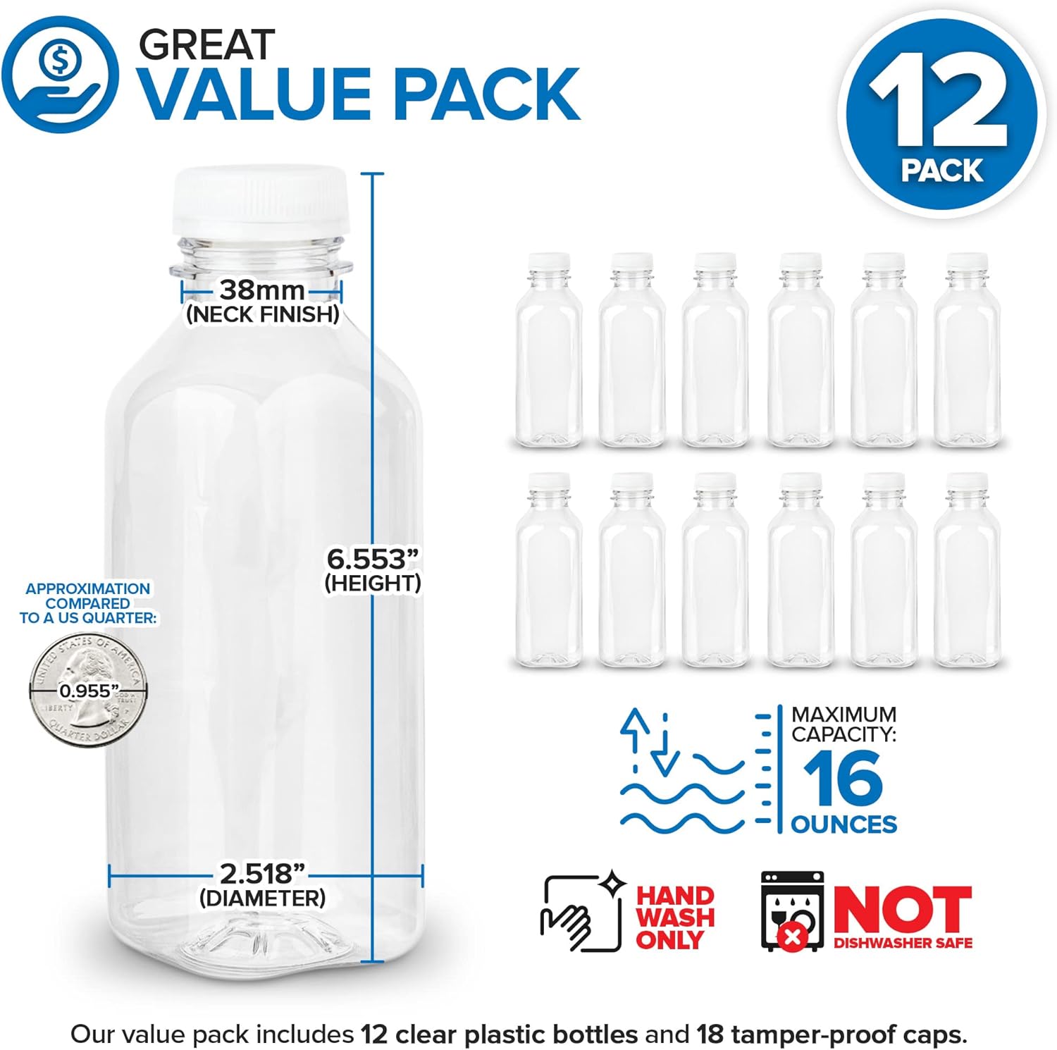 16 oz Clear Plastic Juice Bott - Meal Prep Juice reseña y precio