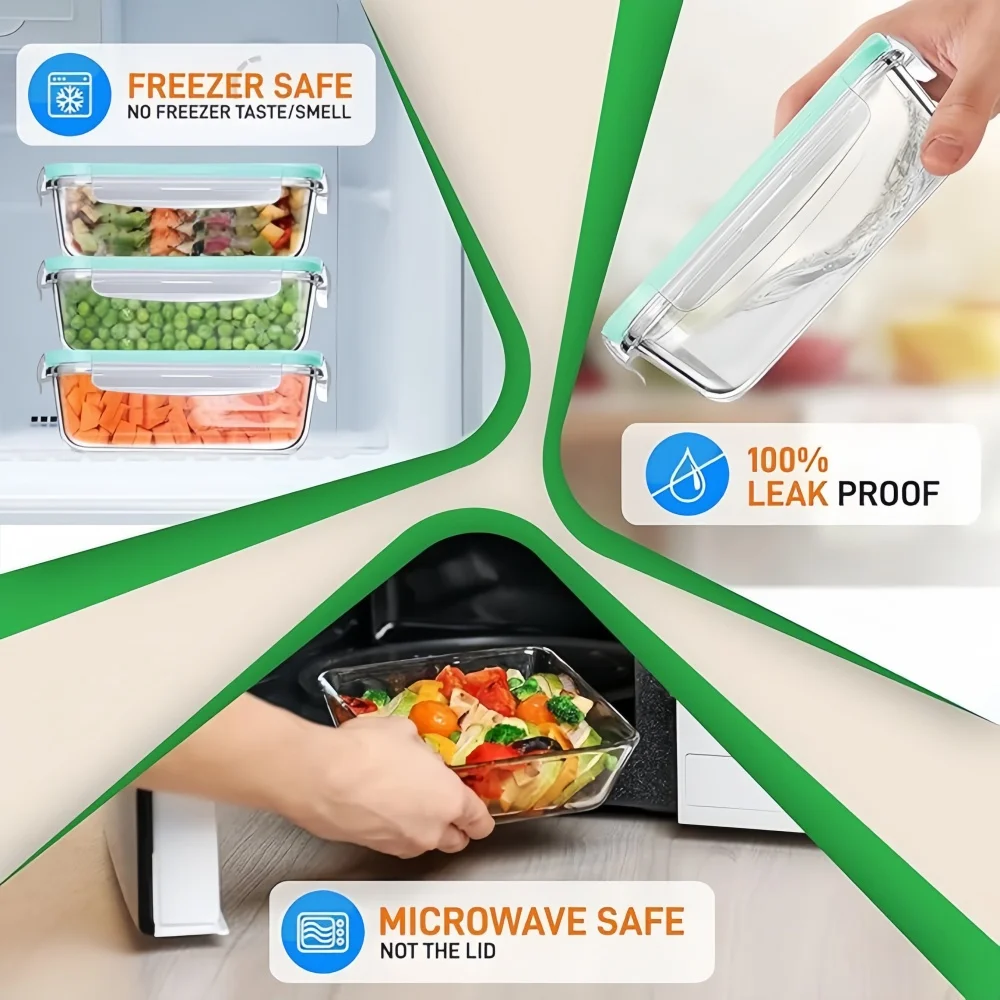 BPA-Free Glass Lunch Box Recta - Meal Prep Rezepte reseña y precio