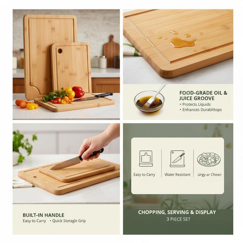 Bamboo Chopping Block Set 3 Pi - Meal Prep Juice reseña y precio