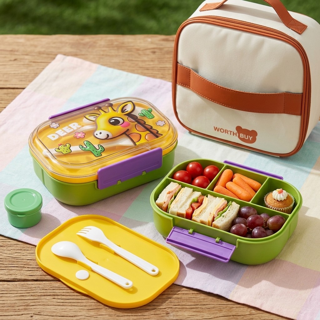 Cute Kids Bento Box 4 Compartm - Meal Prep Bowl reseña y precio